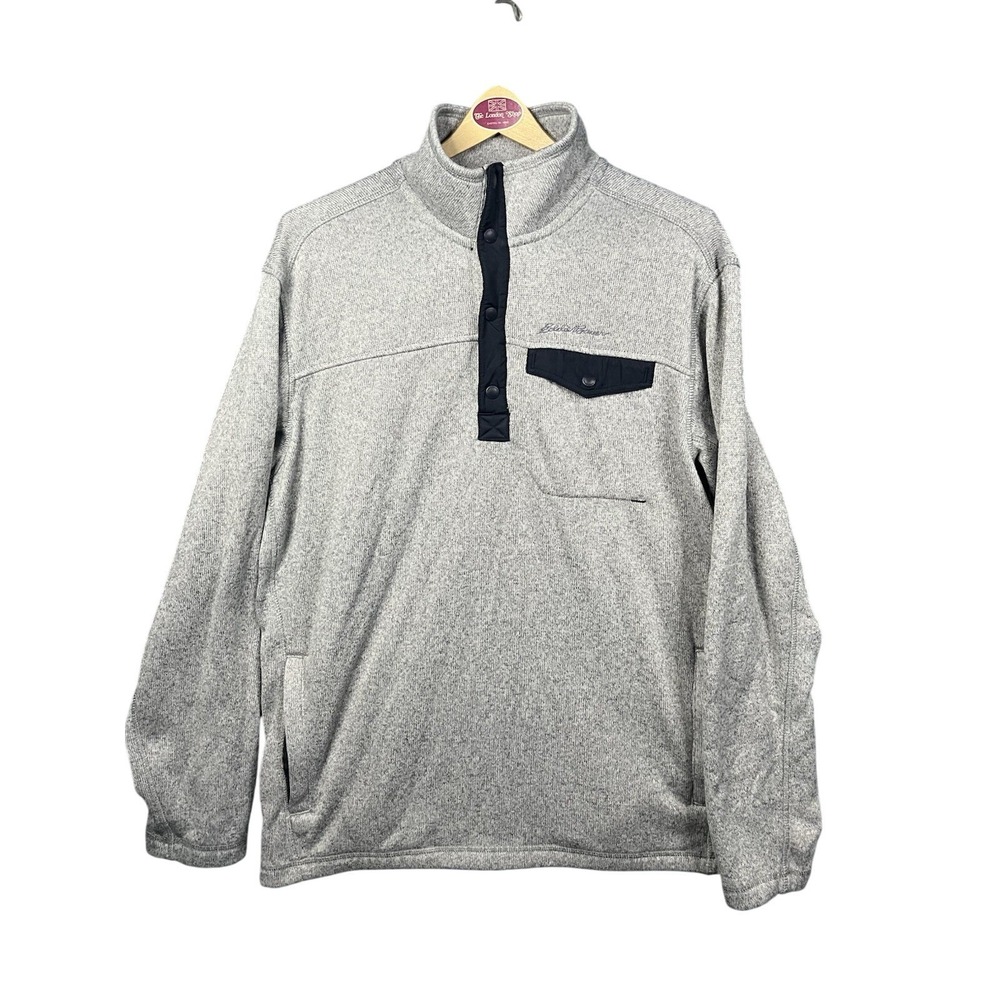 Eddie Bauer Mens Gray Fleece Quarter Snap Pullover Sweatshirt Size L